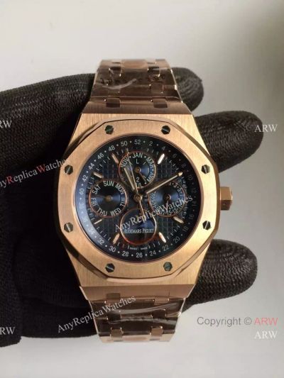 Replica Audemars Piguet Royal Oak Perpetual Calendar Rose Gold Blue Dial Watch
